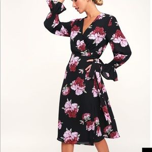 Romantic Floral Wrap Midi Dress